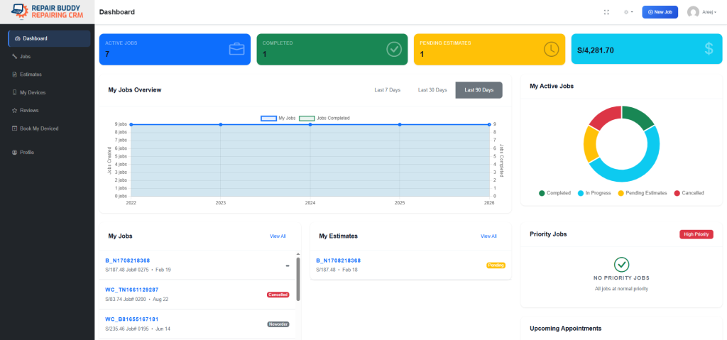 RepairBuddys powerful customer portal provides all details of appointments bookings ongoing jobs and estimates to customers