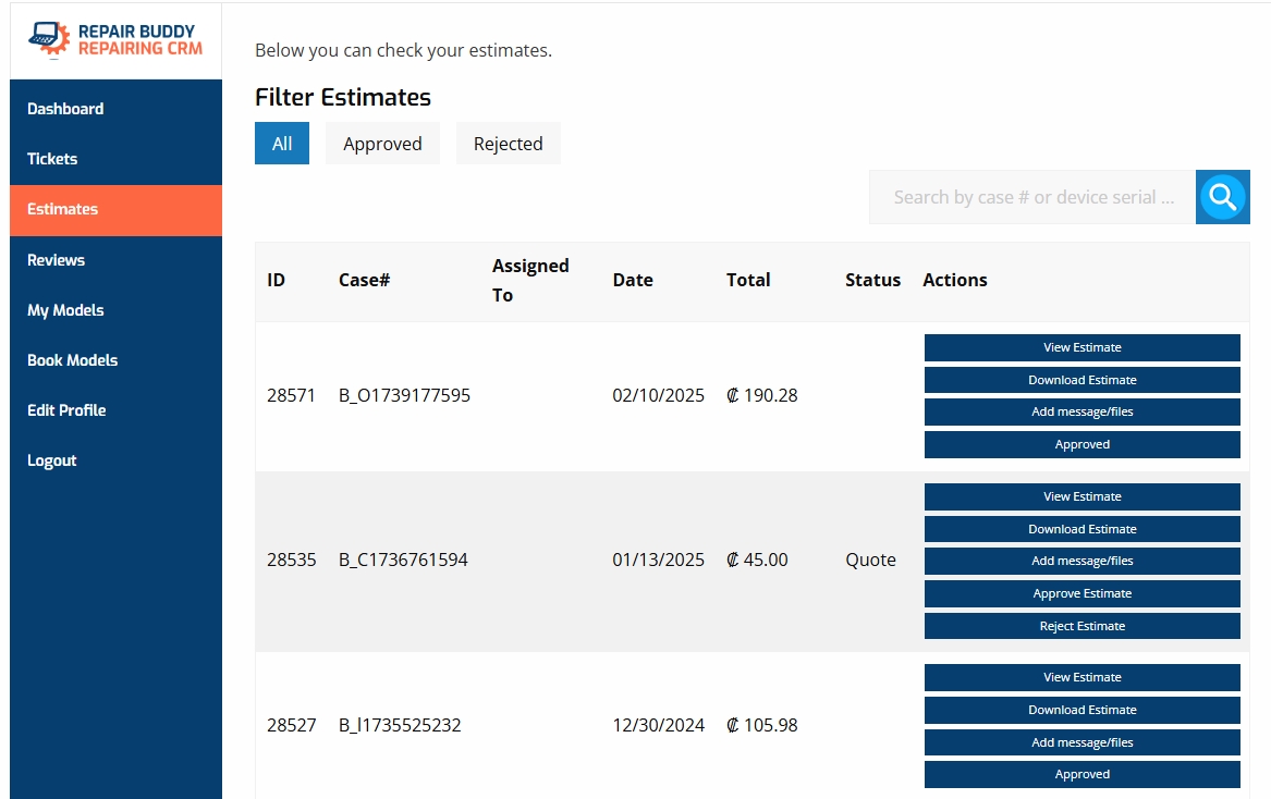 customer estimates repairbuddy