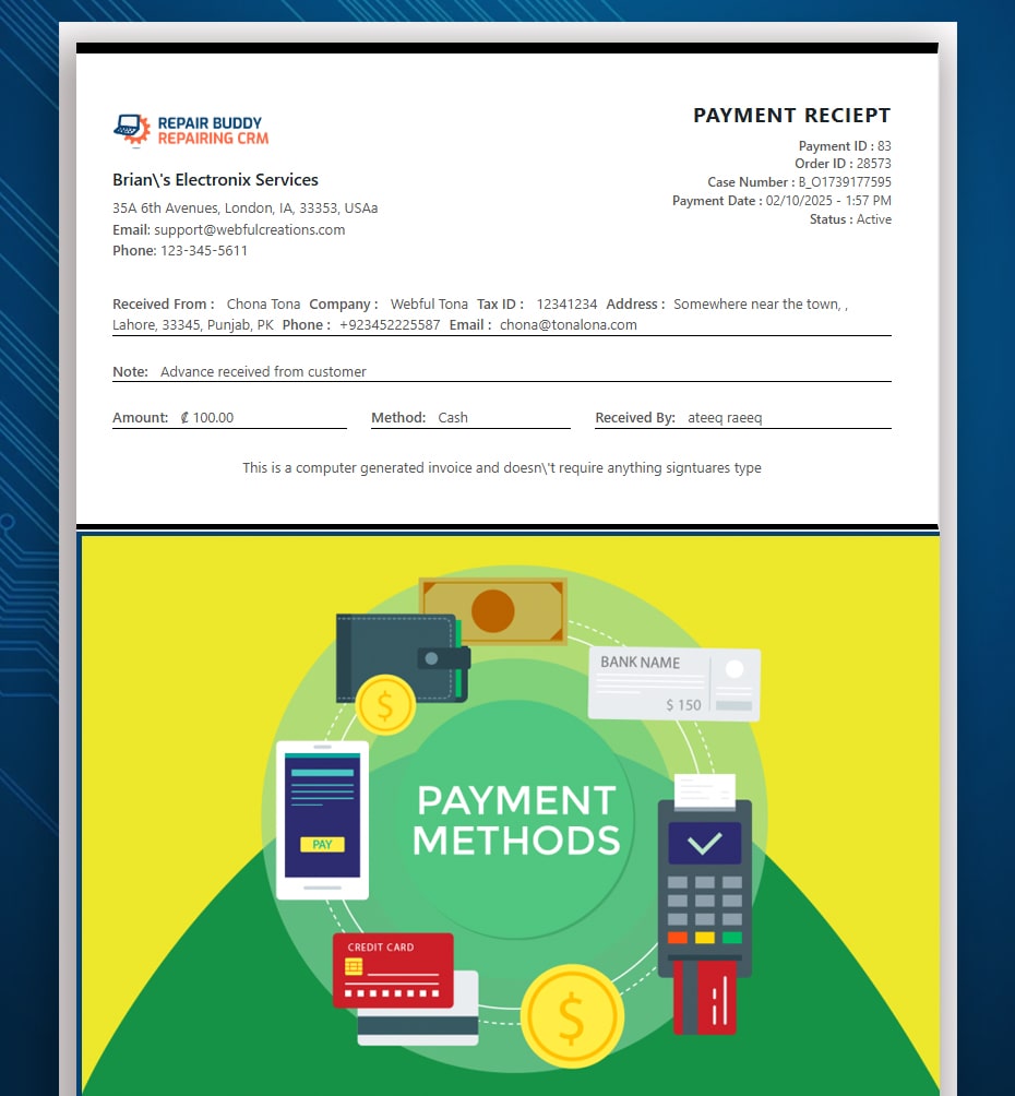 online and offline payment reciepts