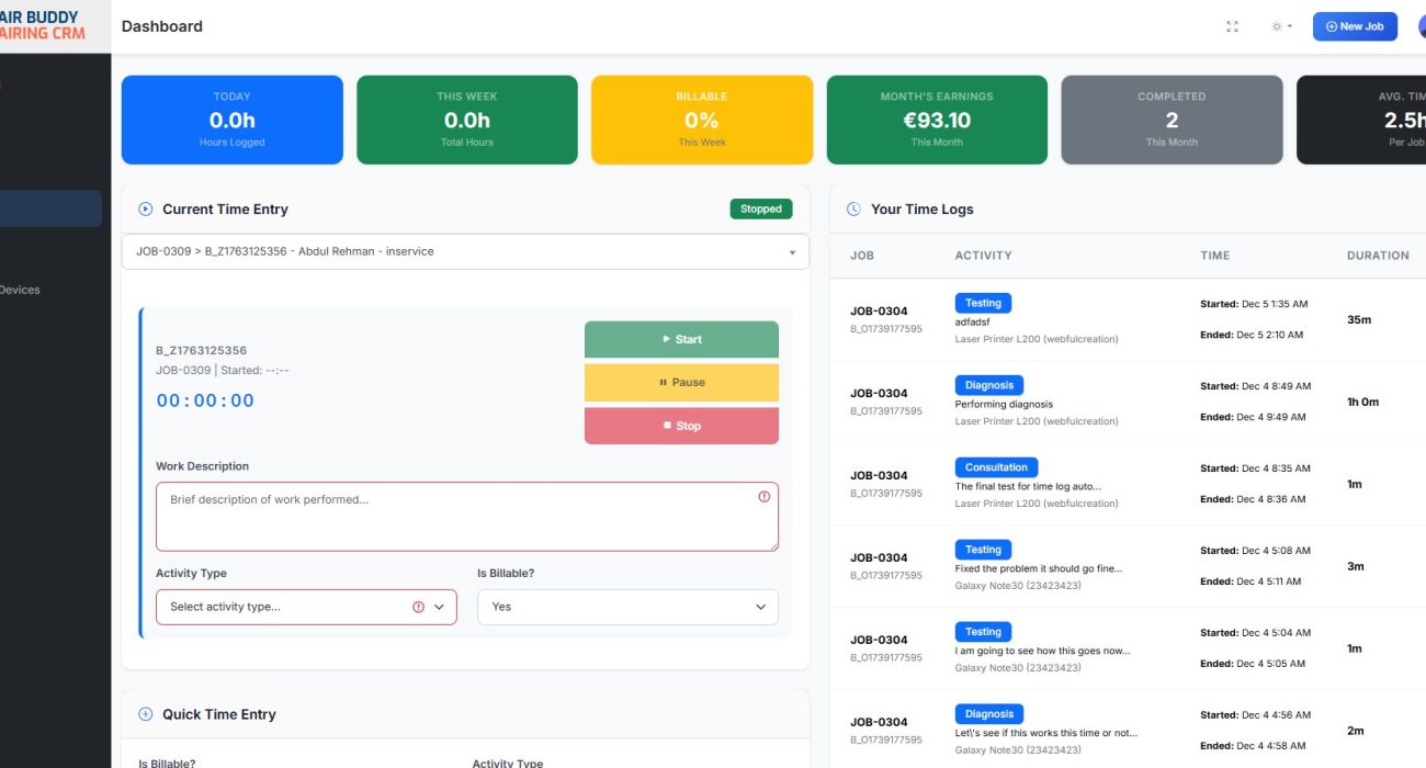 Track time for your repairs repair shop time tracking software