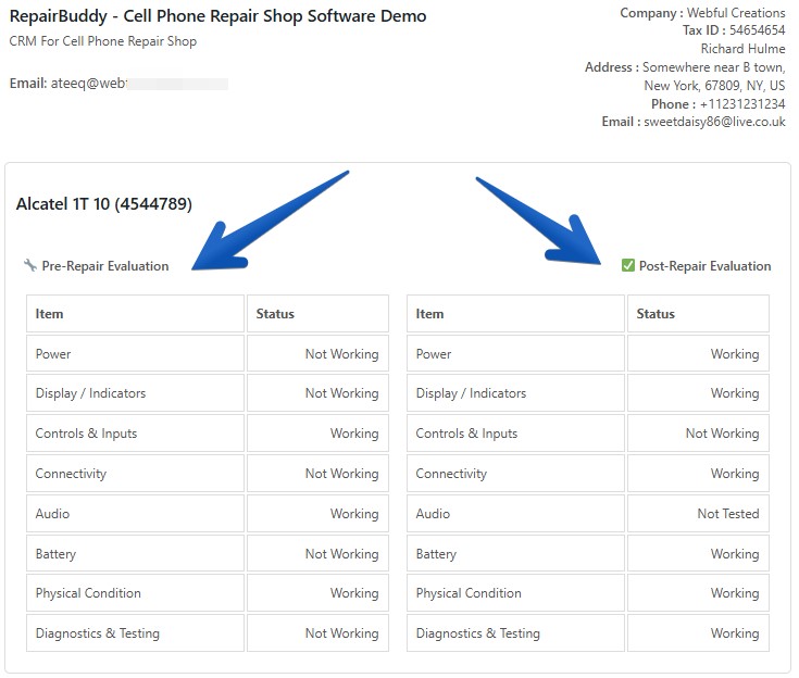 Pre repair checklist and post repair checklist
