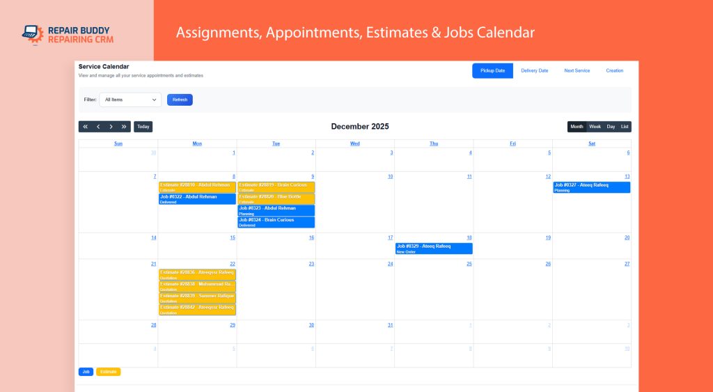 technician assignments and work orders