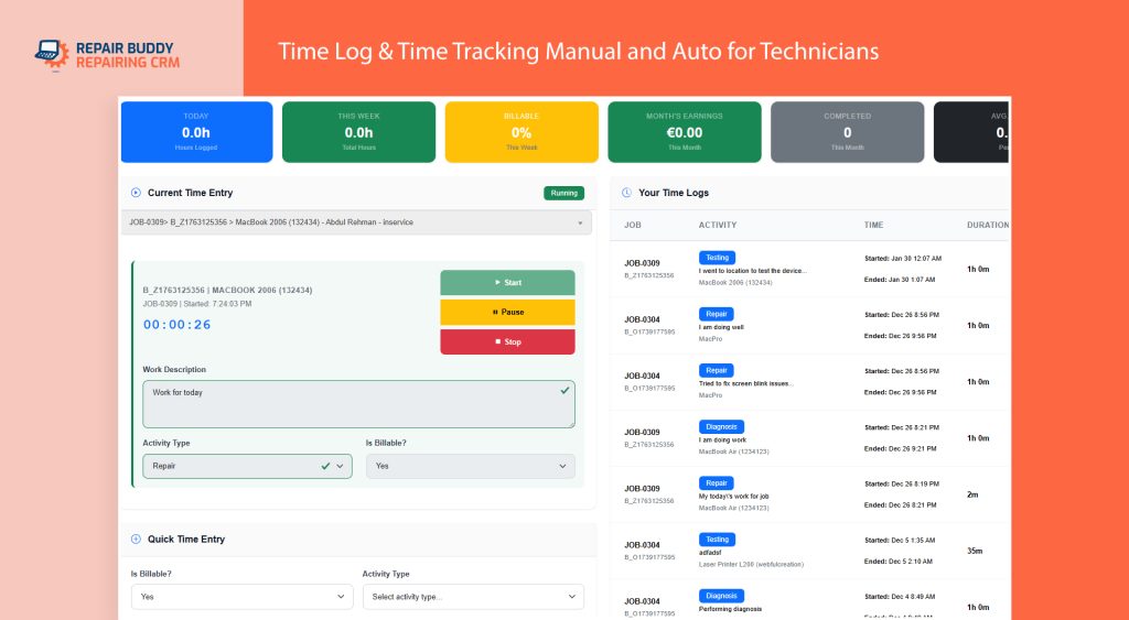 time tracking and labor management for technicians