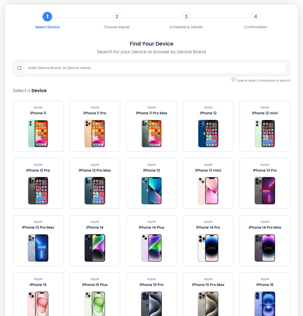 select device from the related brands and types to start repair