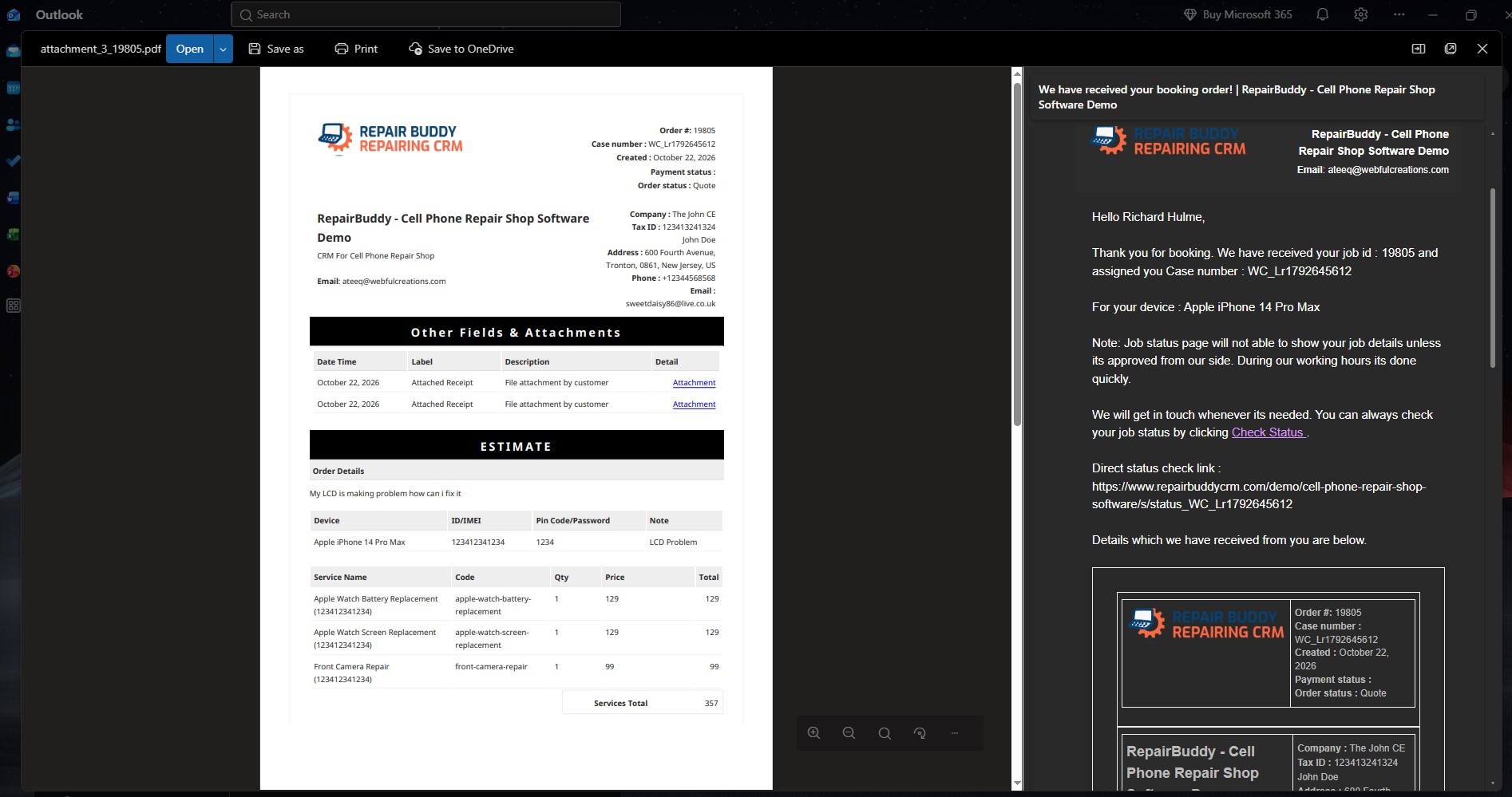 RepairBuddy automotive repair booking confirmation email sent to a customer