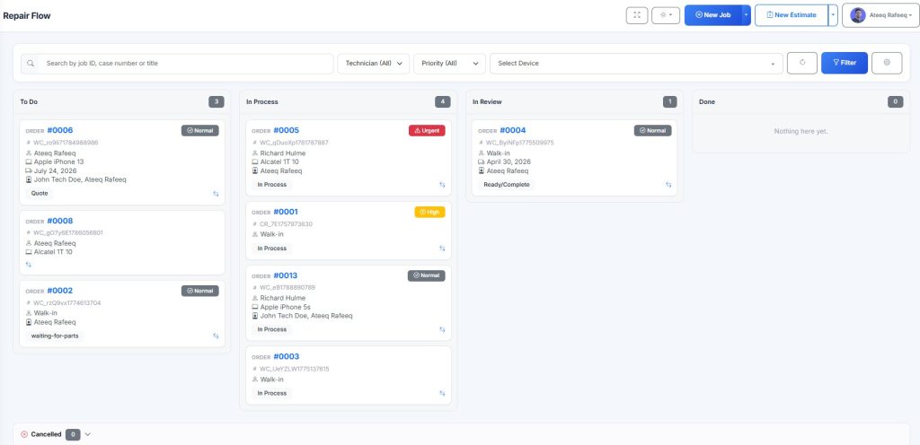 15 - manage customer job from Repair flow board effectively