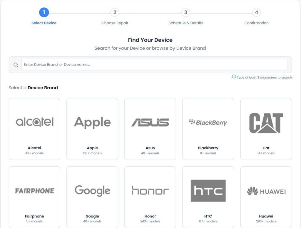 2 - Select a brand for repair booking