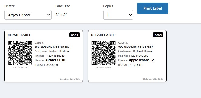 Print repair labels to paste on devices