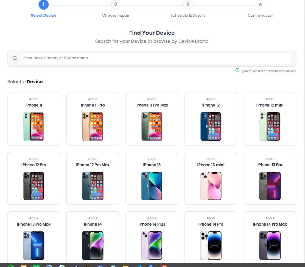 3 - select a device for repair booking