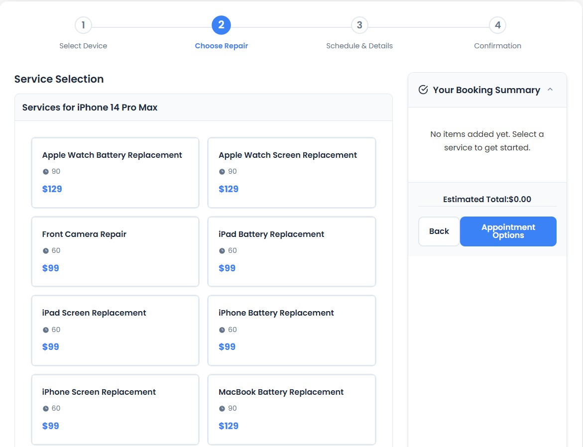 Step 5: select repair services separately for each device